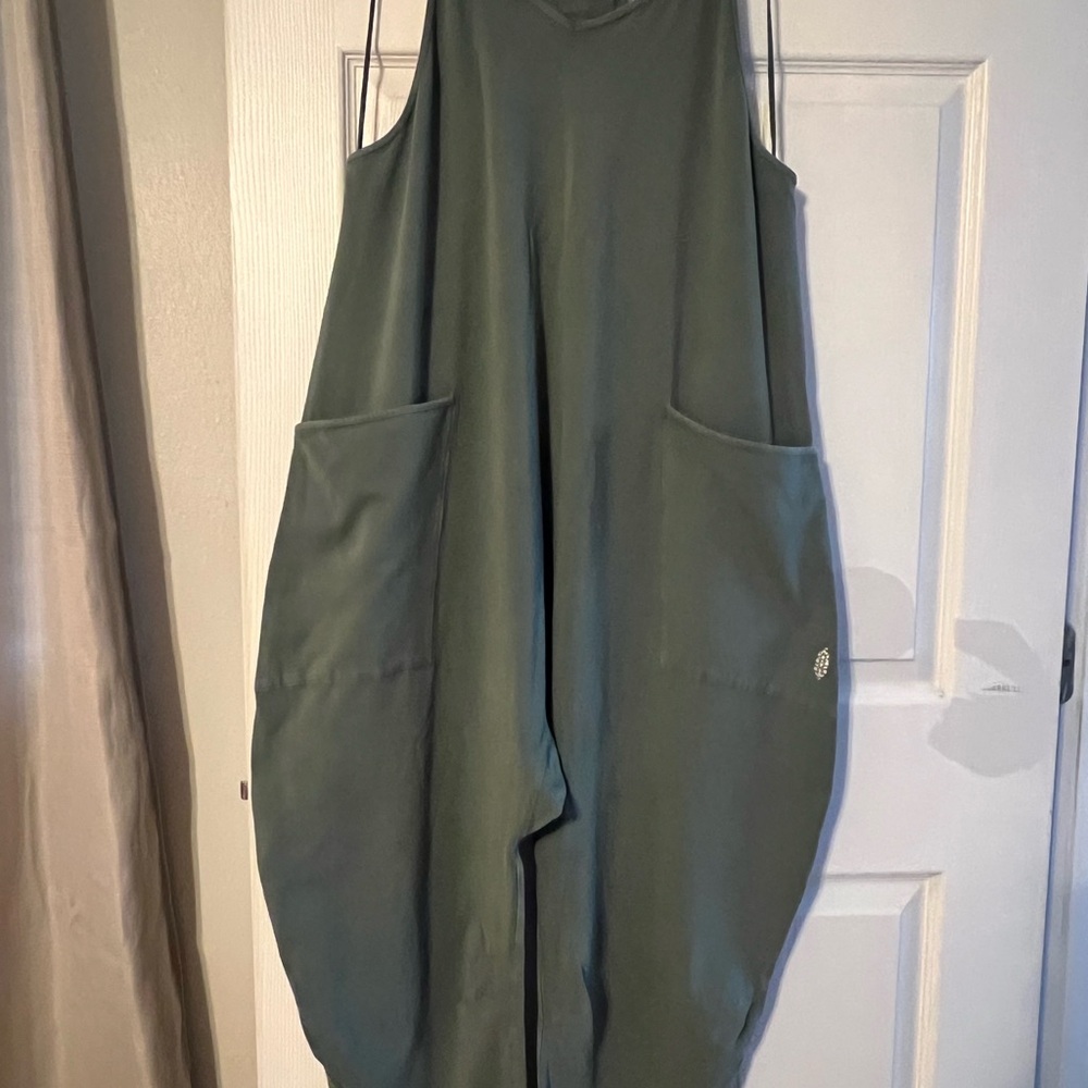 Free People Movement Sage Green Sleeveless Hot Shot Onesie with Pockets